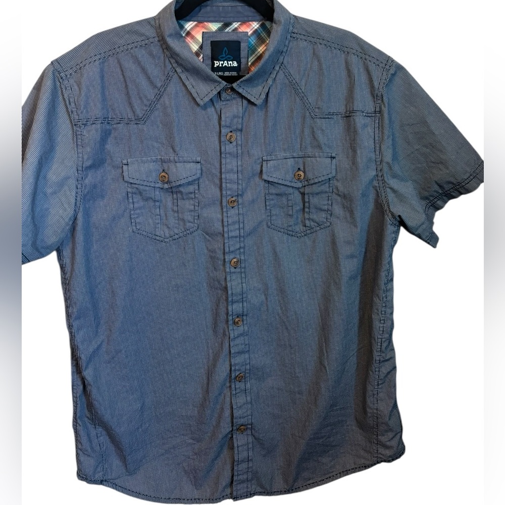 Prana Casual Navy Blue Button-Down Shirt